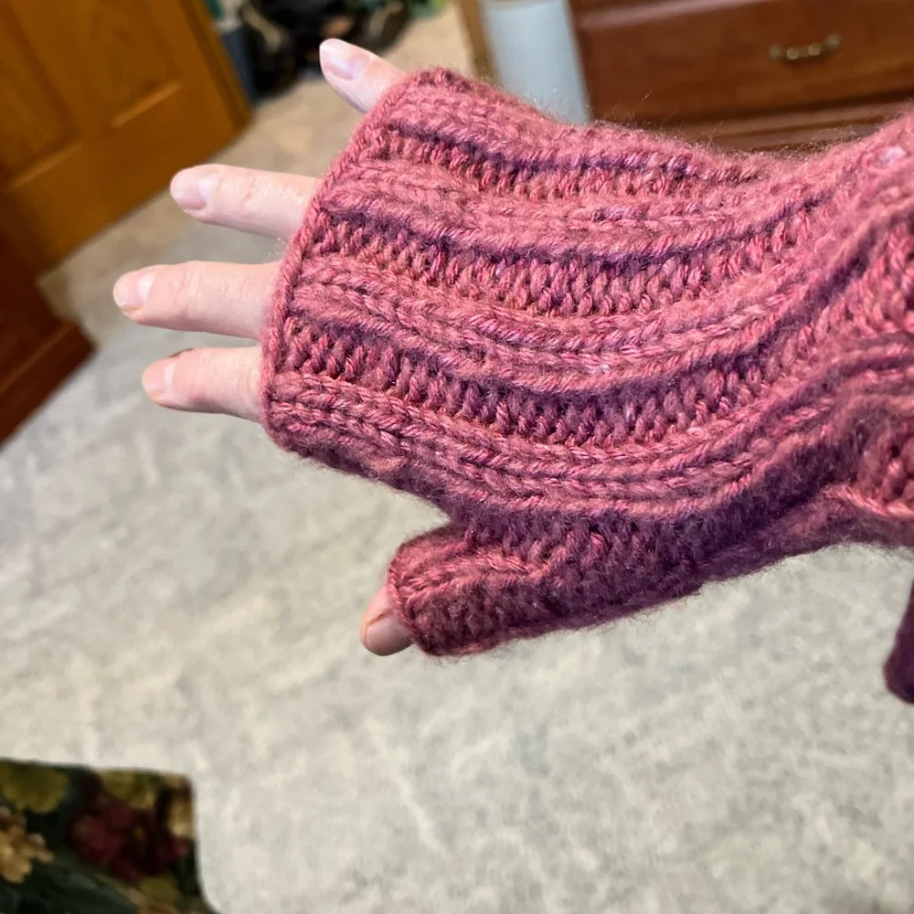 Handmade fingerless knit mittens